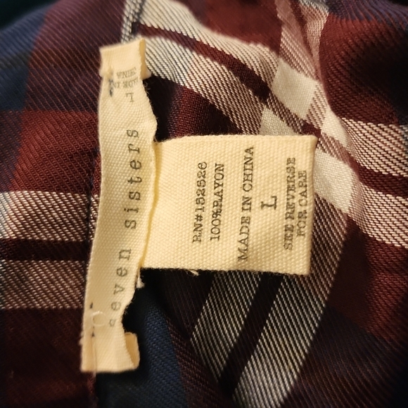 Seven Sisters Button Up Cold Shoulder Plaid Blue Blouse Size Large - Picture 2 of 3